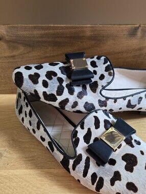 Cole Haan Tali bow loafer Mercer Ocelot 9 Leather Calf Hair Coquette Animal
